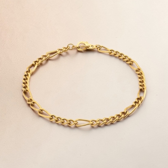 14KGP Stamp Yellow Gold Plated Classic Figaro Style 7.5" Chain Bracelet Vintage - Picture 8 of 16